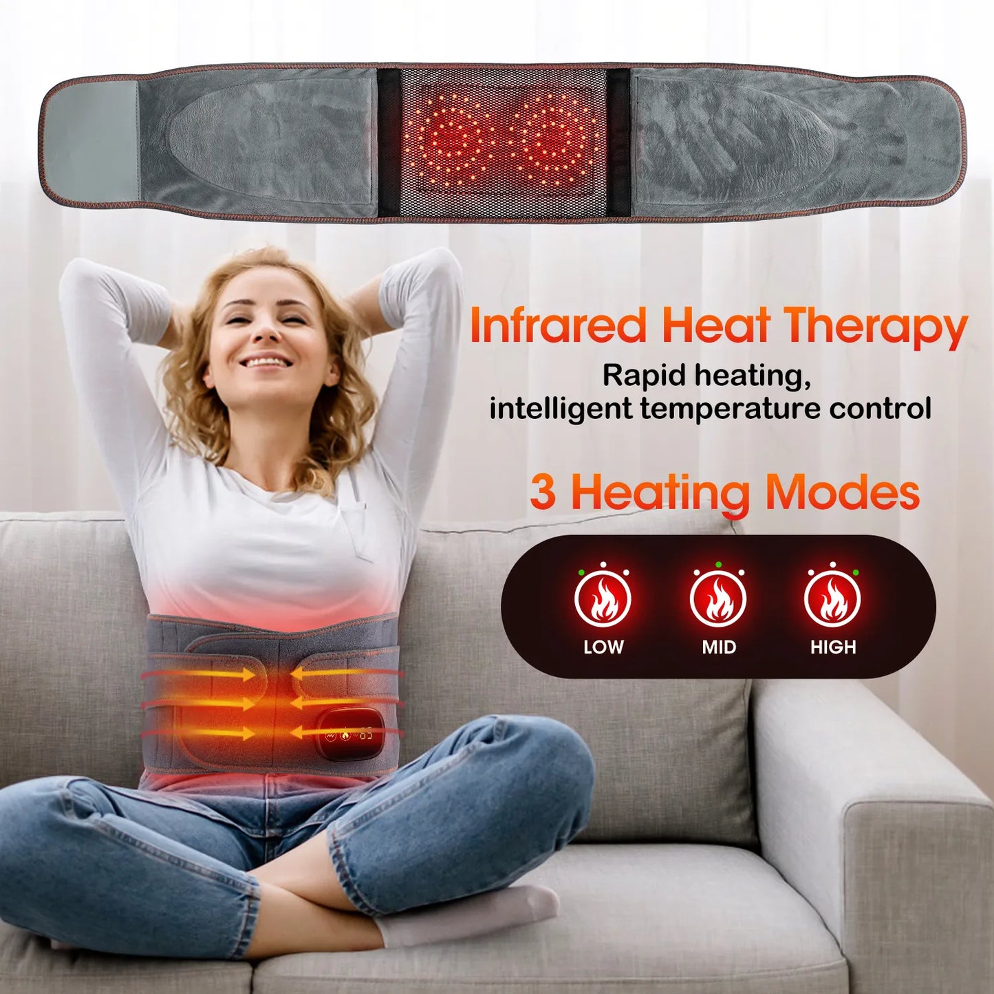 Electric Heating Waist Belt Red Light Back Support Belt Thermal Lumbar Vibrator Brace Spine Decompression Massager Relief Pain